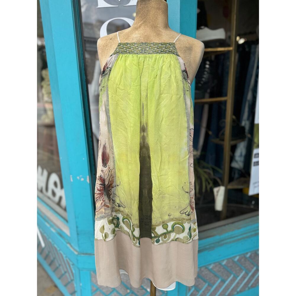Italian Silk D Exterior Green Graphic Dress Size M(44)